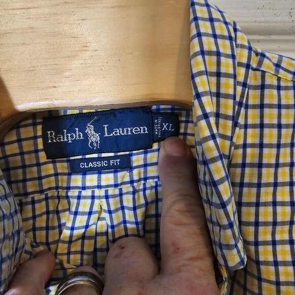 Ralph Lauren Classic Fit Button Down Shirt Size XL Men's Long Sleeve Yellow Blue - Picture 4 of 5